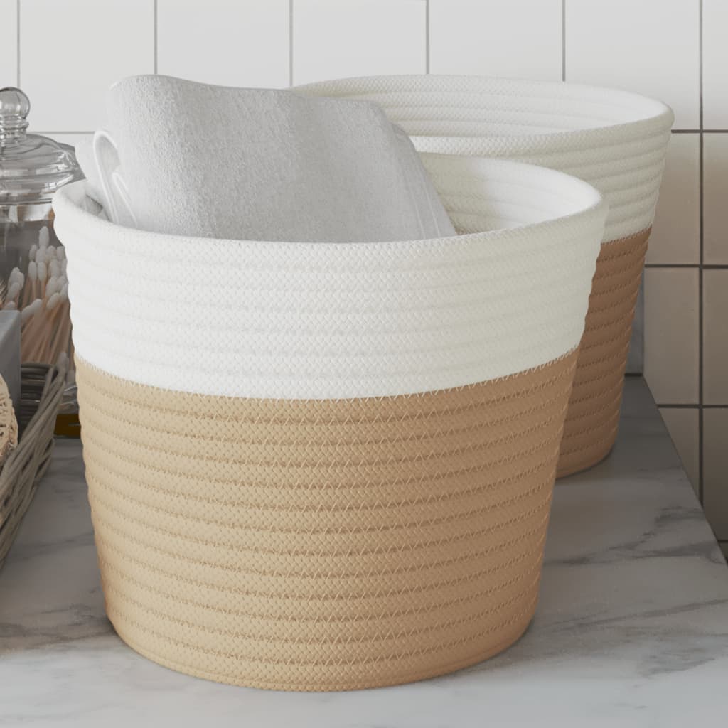 JUNG Vida Aufbewahrungskörbe 2 Stk. Beige und Weiß Ø24x18 cm Baumwolle