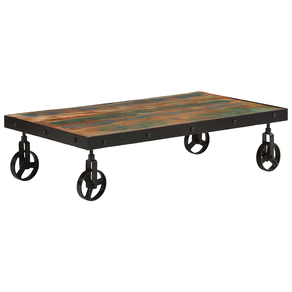 JUNG Vida Couchtisch mit Rollen Altholz Massiv 100x55x26 cm