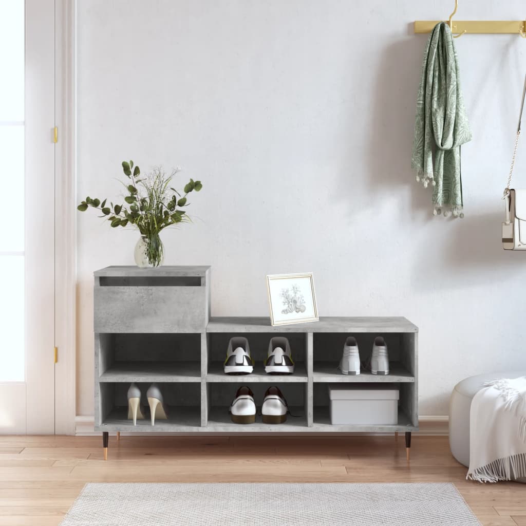 JUNG Vida Schuhregal Betongrau 102x36x60 cm Holzwerkstoff