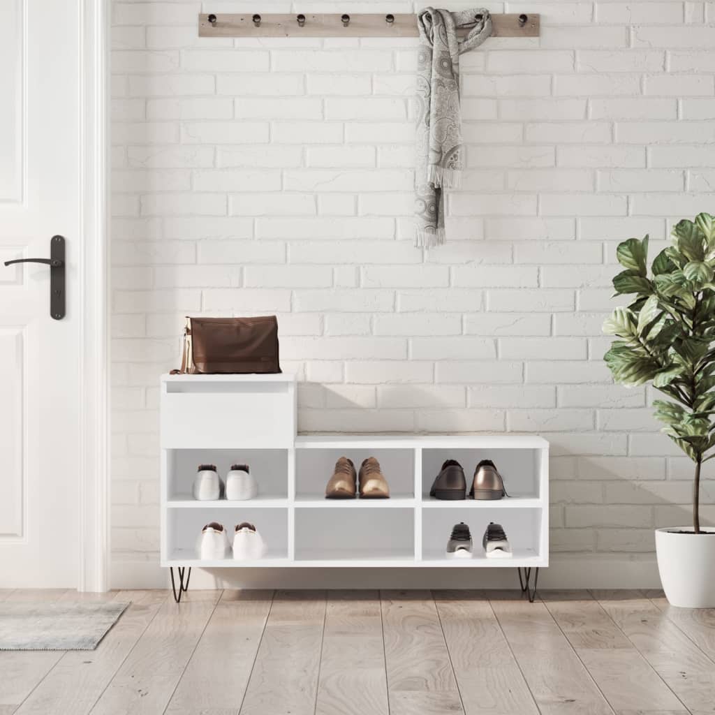 JUNG Vida Schuhregal Hochglanz-Weiß 102x36x60 cm Holzwerkstoff