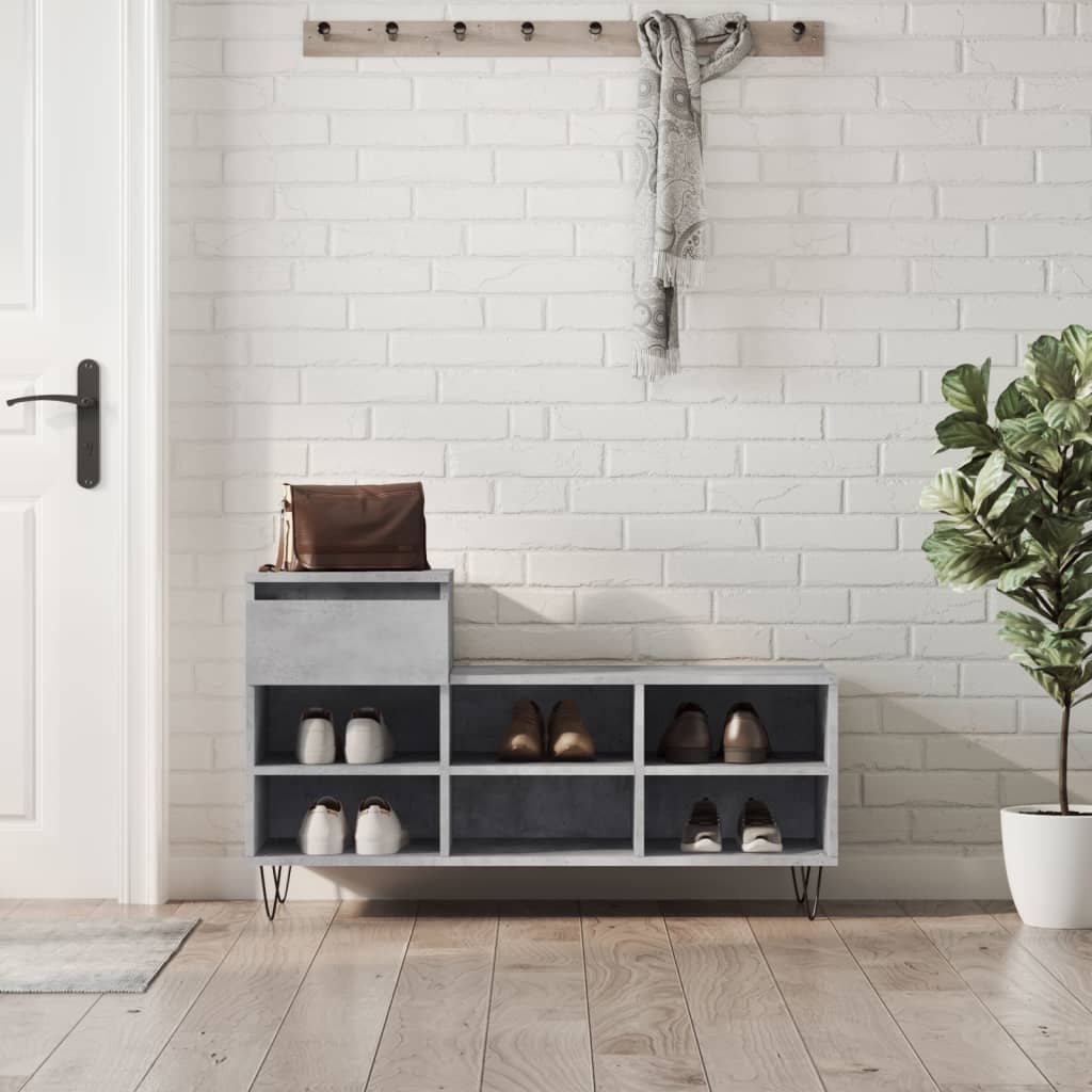 JUNG Vida Schuhregal Betongrau 102x36x60 cm Holzwerkstoff