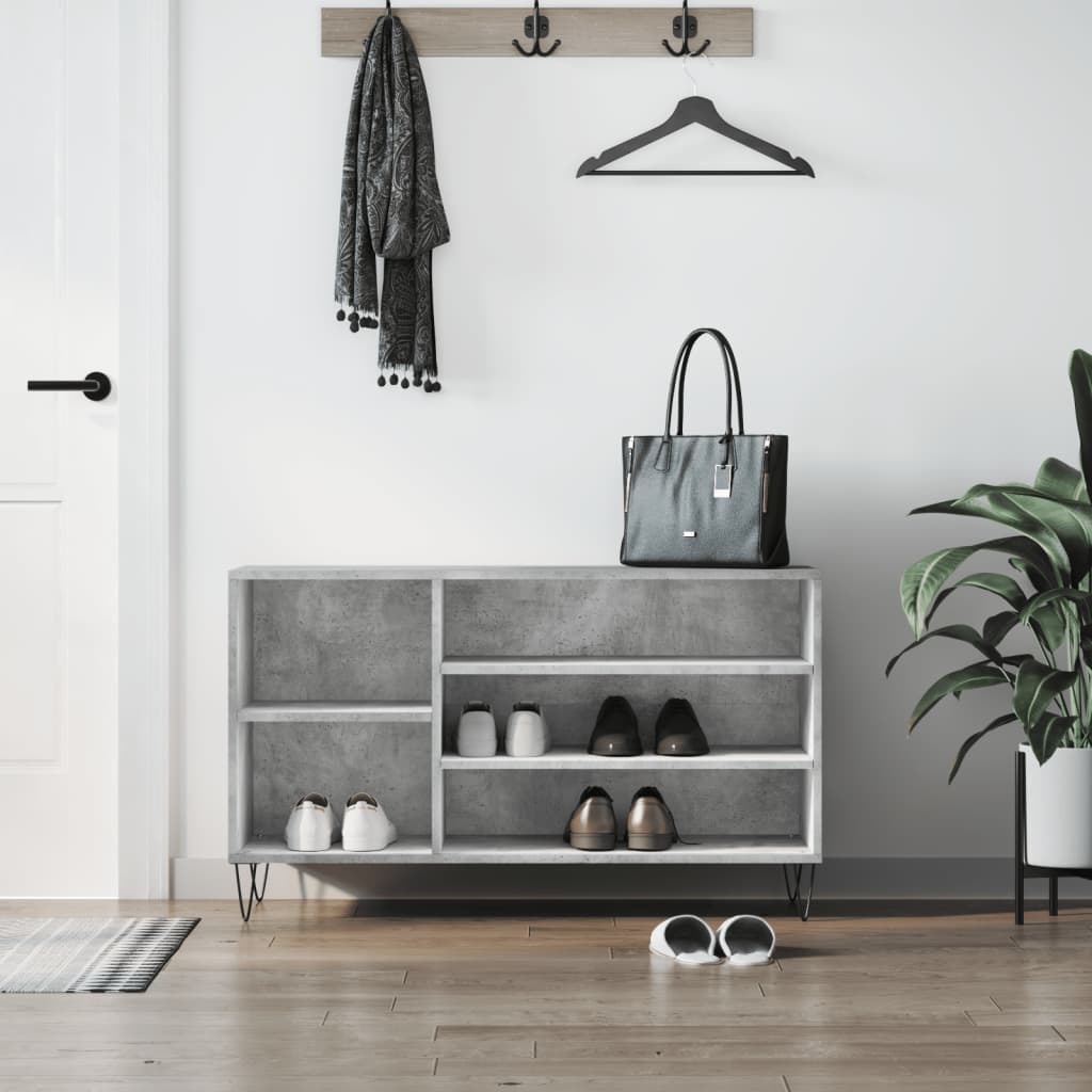 JUNG Vida Schuhregal Betongrau 102x36x60 cm Holzwerkstoff