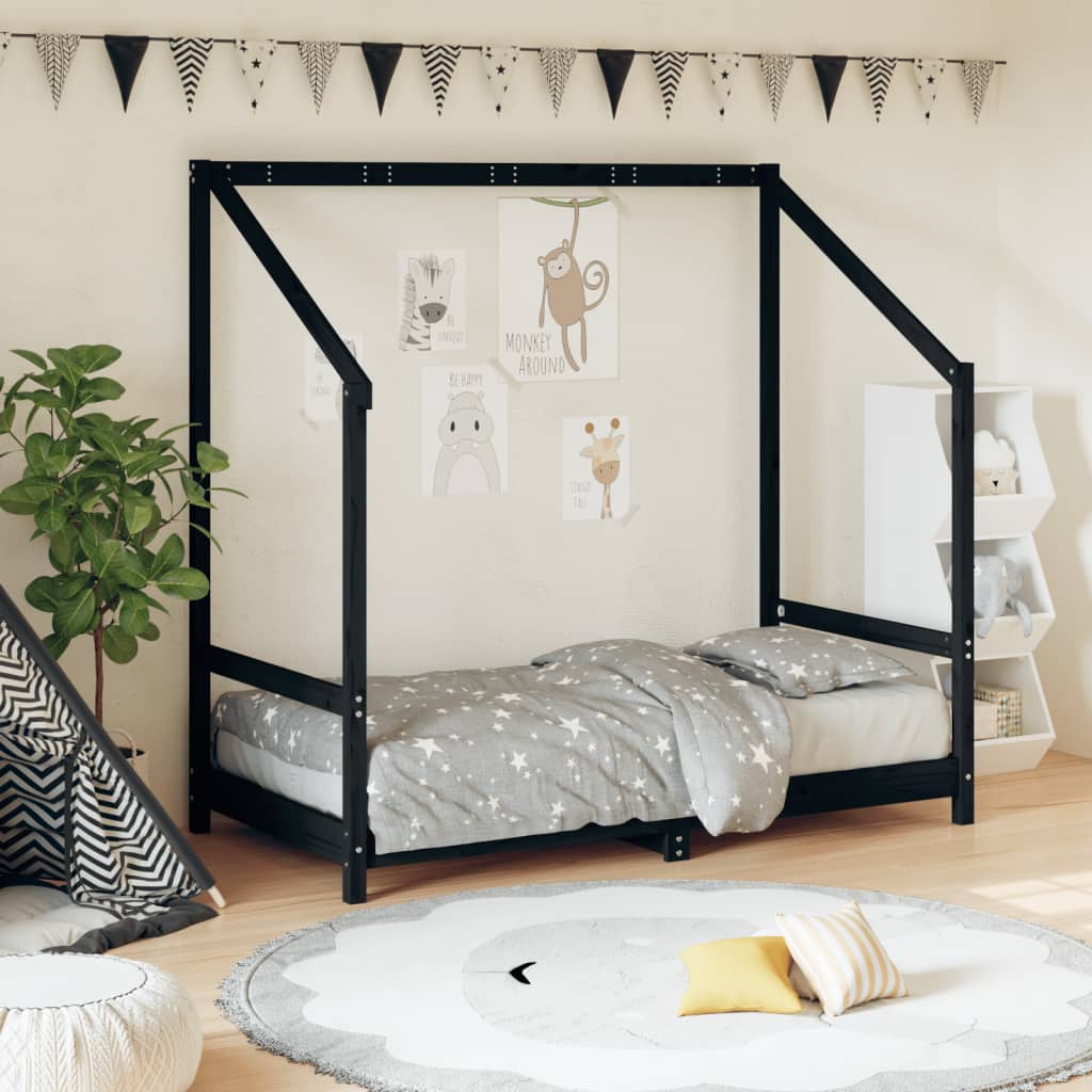 JUNG Vida Kinderbett Schwarz 80x160 cm Massivholz Kiefer