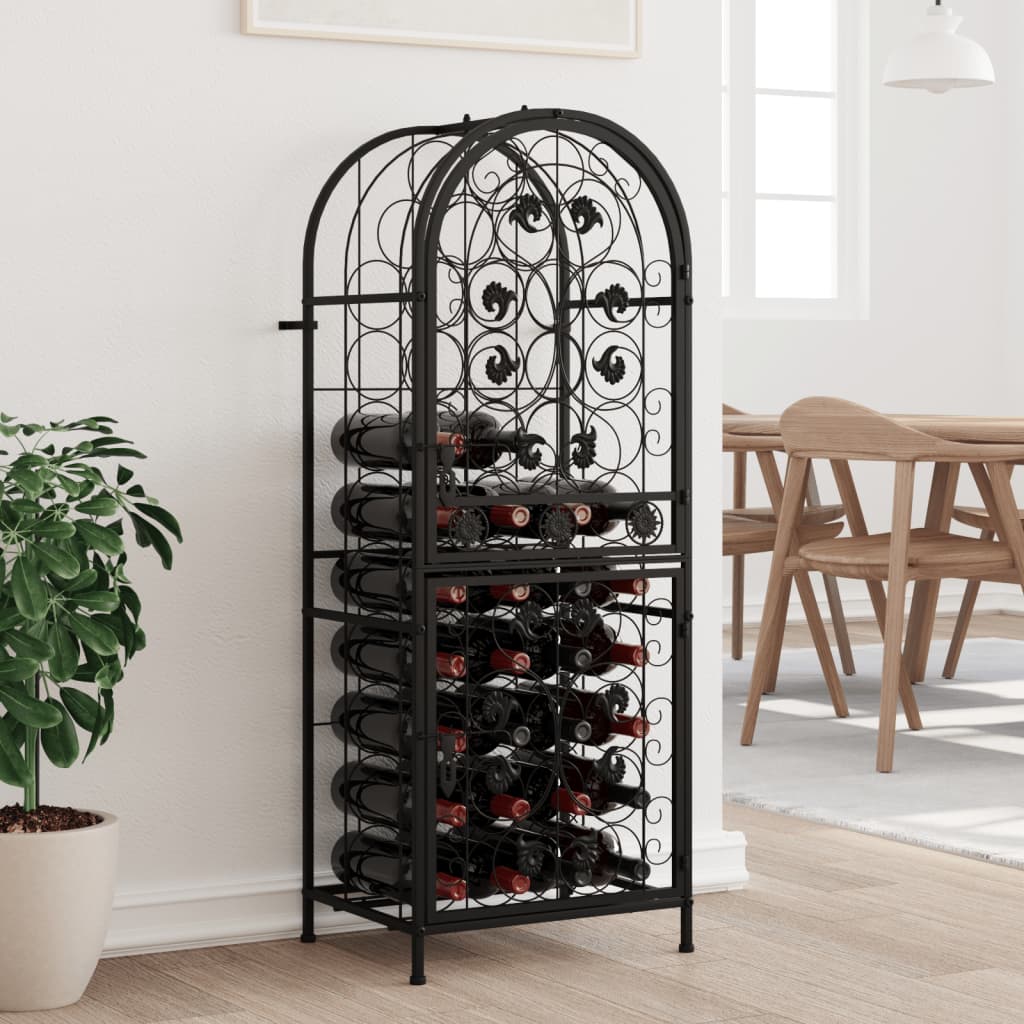 JUNG Vida Weinregal für 41 Flaschen Schwarz 45x36x120 cm Schmiedeeisen
