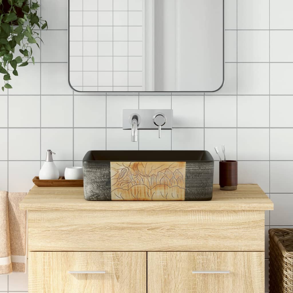 JUNG Vida Aufsatzwaschbecken Schwarz Braun Rechteck 46x35,5x13cm Keramik