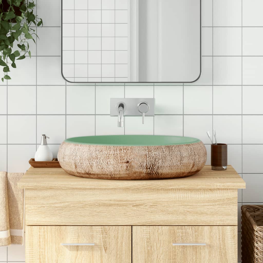 JUNG Vida Aufsatzwaschbecken Grün und Braun Oval 59x40x15 cm Keramik