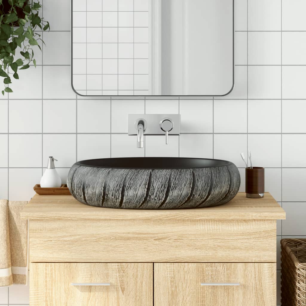 JUNG Vida Aufsatzwaschbecken Schwarz und Grau Oval 59x40x15 cm Keramik