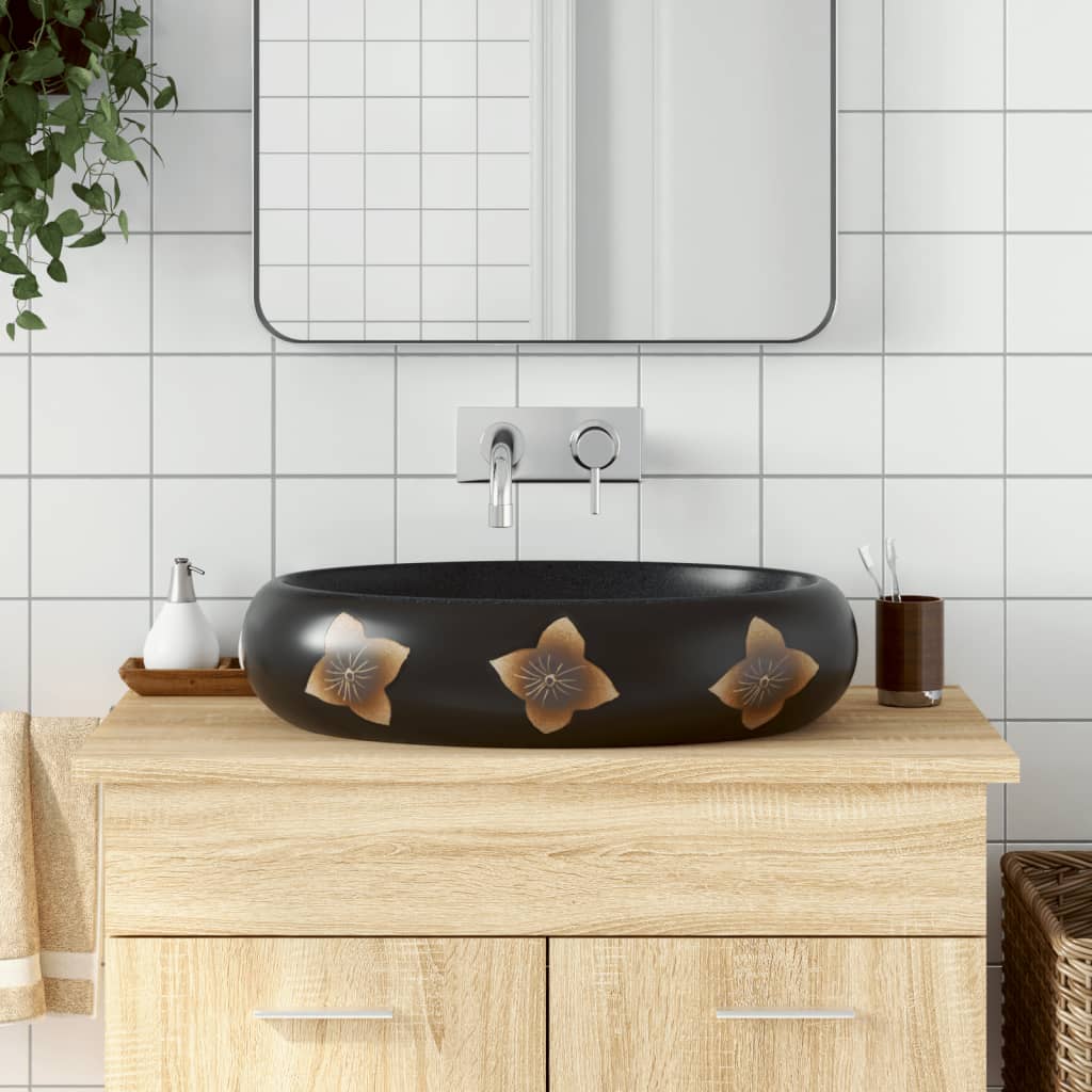 JUNG Vida Aufsatzwaschbecken Schwarz und Blau Oval 59x40x15 cm Keramik