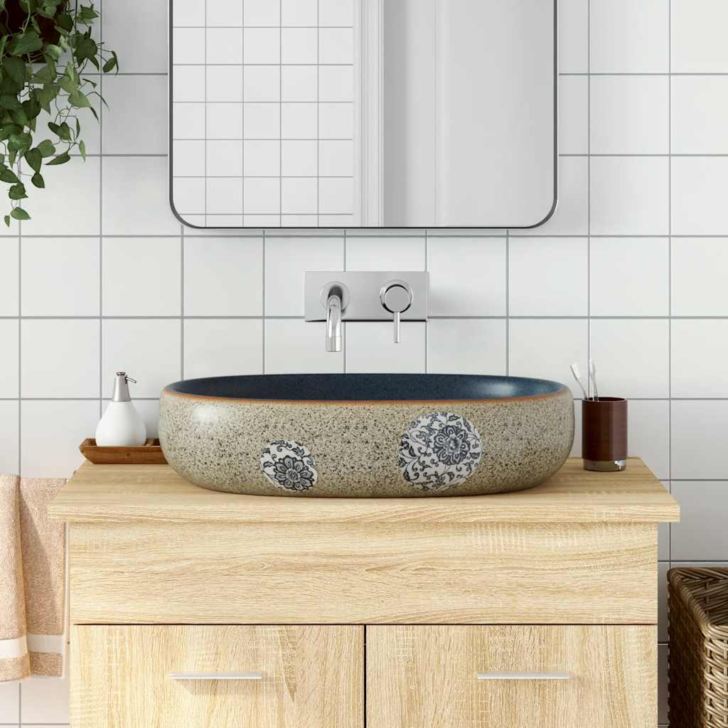 JUNG Vida Aufsatzwaschbecken Sandfarben Blau Oval 59x40x14 cm Keramik