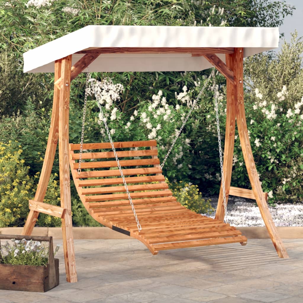 JUNG Vida Hollywoodschaukel mit Dach Massivholz Fichte mit Teak-Finish