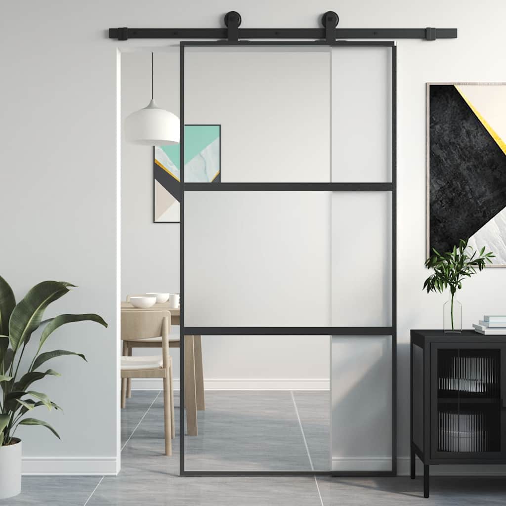 JUNG Vida Schiebetür Schwarz 102,5x205 cm Hartglas und Aluminium