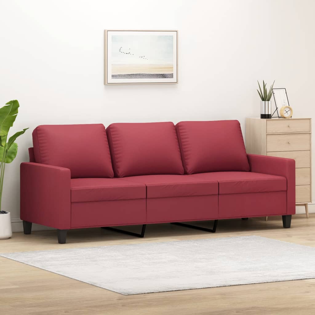 JUNG Vida 3-Sitzer-Sofa Weinrot 180 cm Kunstleder