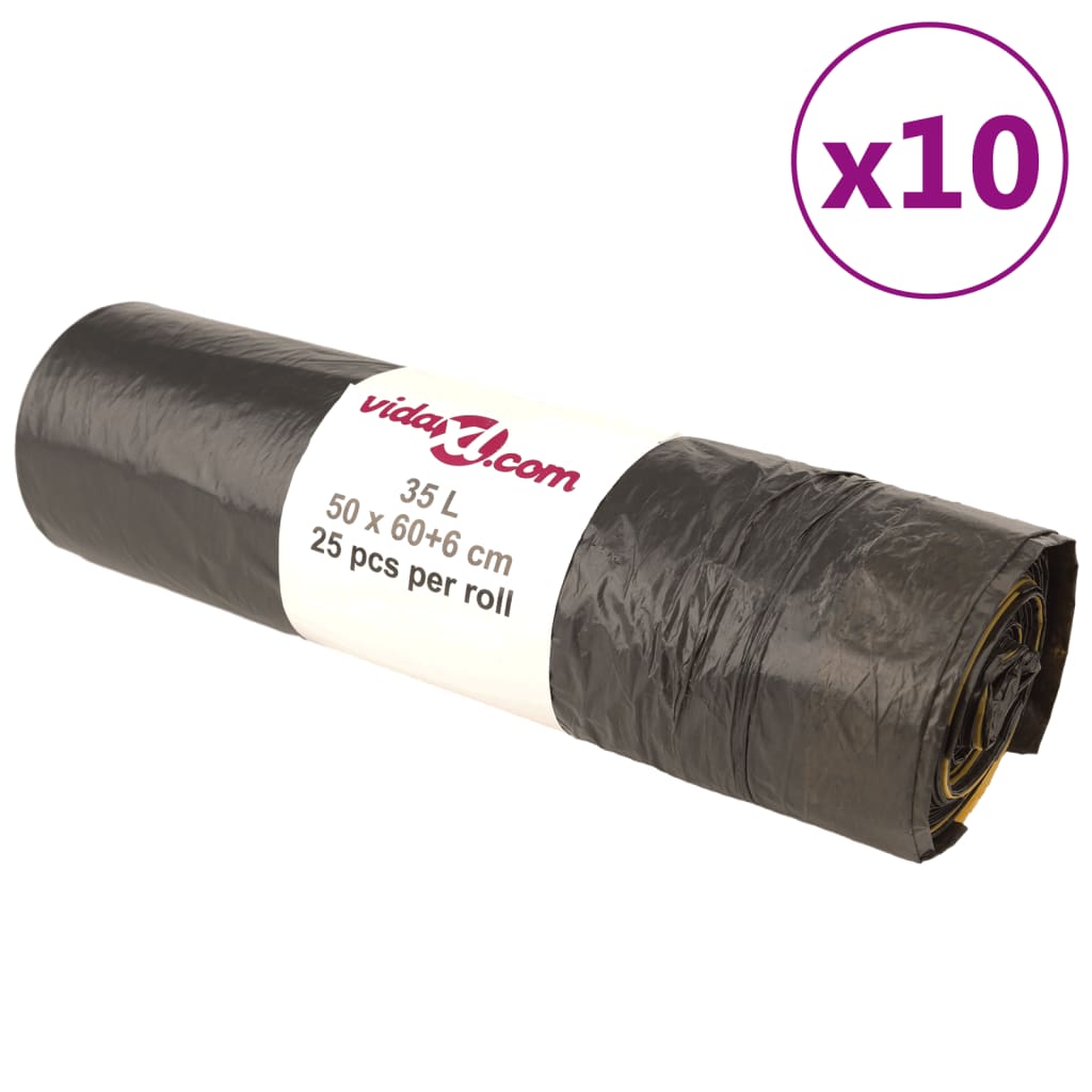 JUNG Vida Müllsäcke mit Zugband 250 Stk. Schwarz 35 L