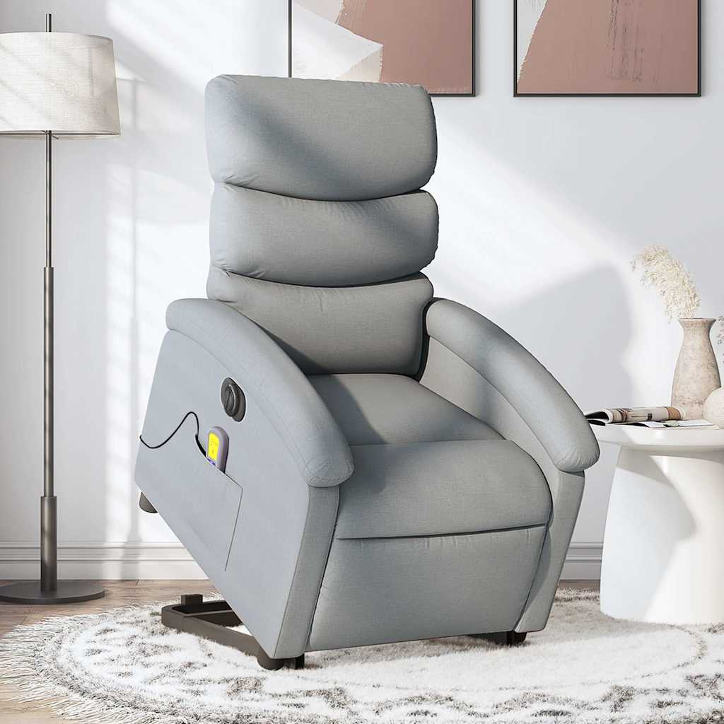 JUNG Vida Elektrischer Massagesessel mit Aufstehhilfe Hellgrau Stoff