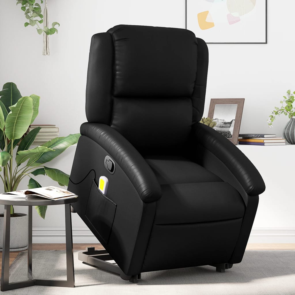 JUNG Vida Massagesessel mit Aufstehhilfe Schwarz Kunstleder