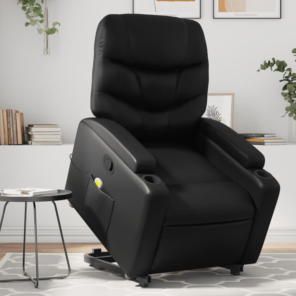 JUNG Vida Massagesessel mit Aufstehhilfe Schwarz Kunstleder