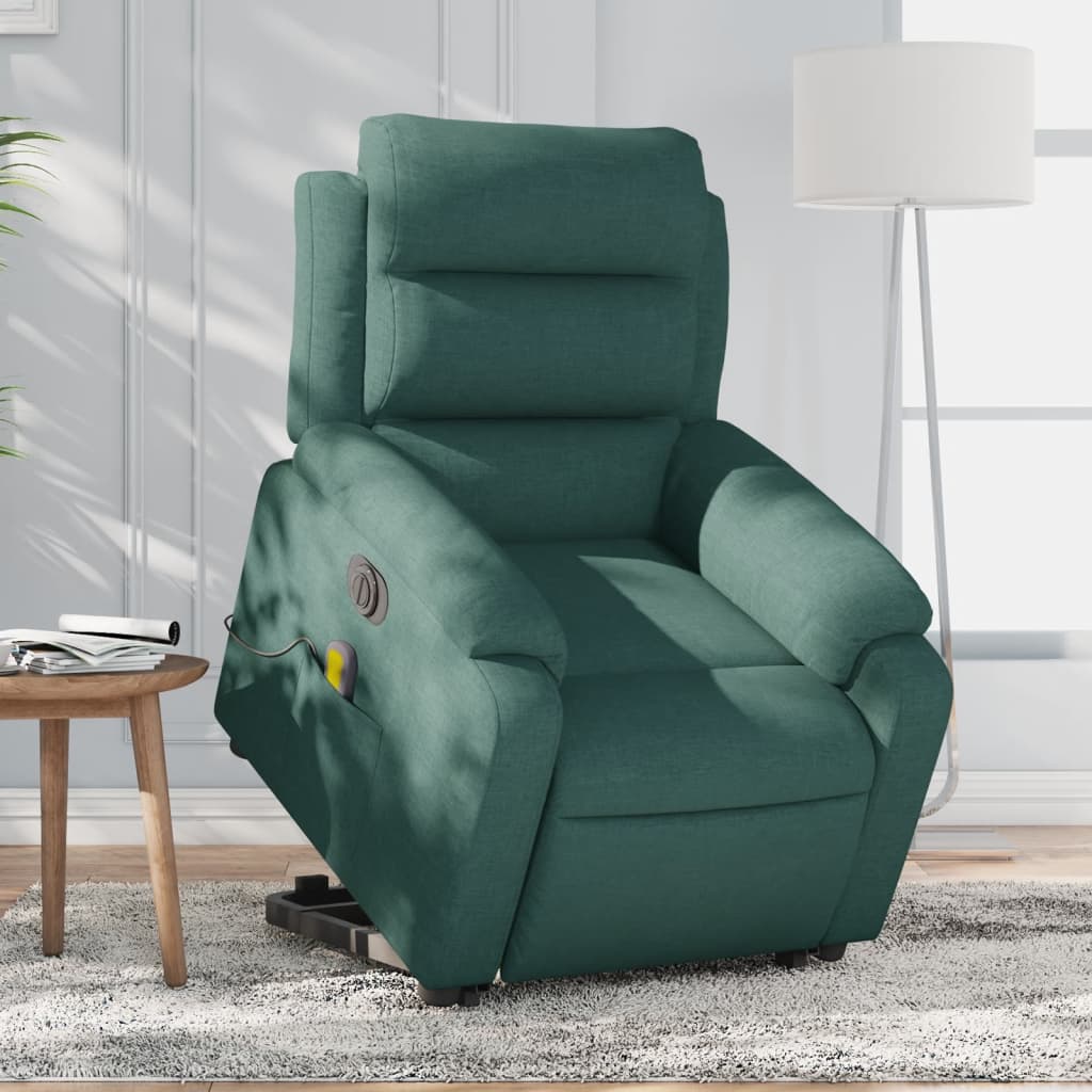 JUNG Vida Elektrischer Massagesessel mit Aufstehhilfe Dunkelgrün Stoff