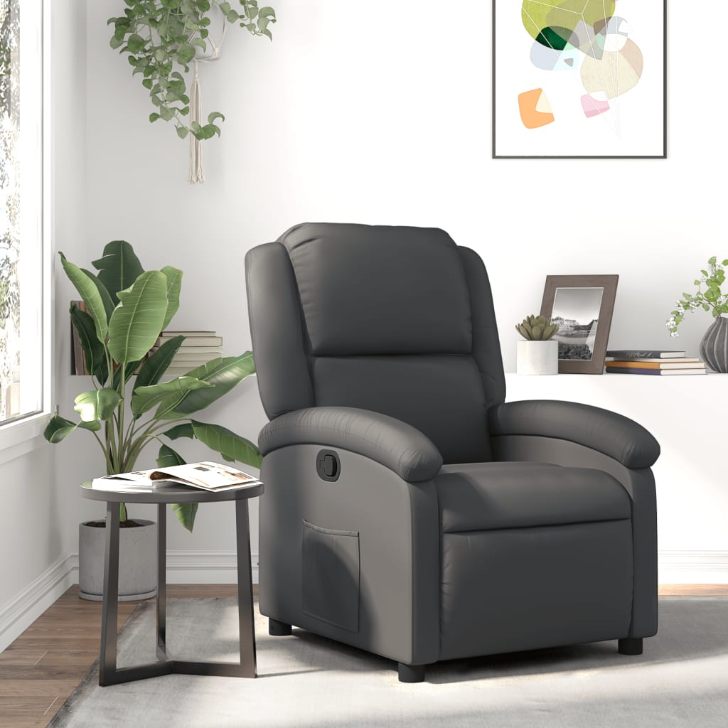 JUNG Vida Relaxsessel Grau Echtleder