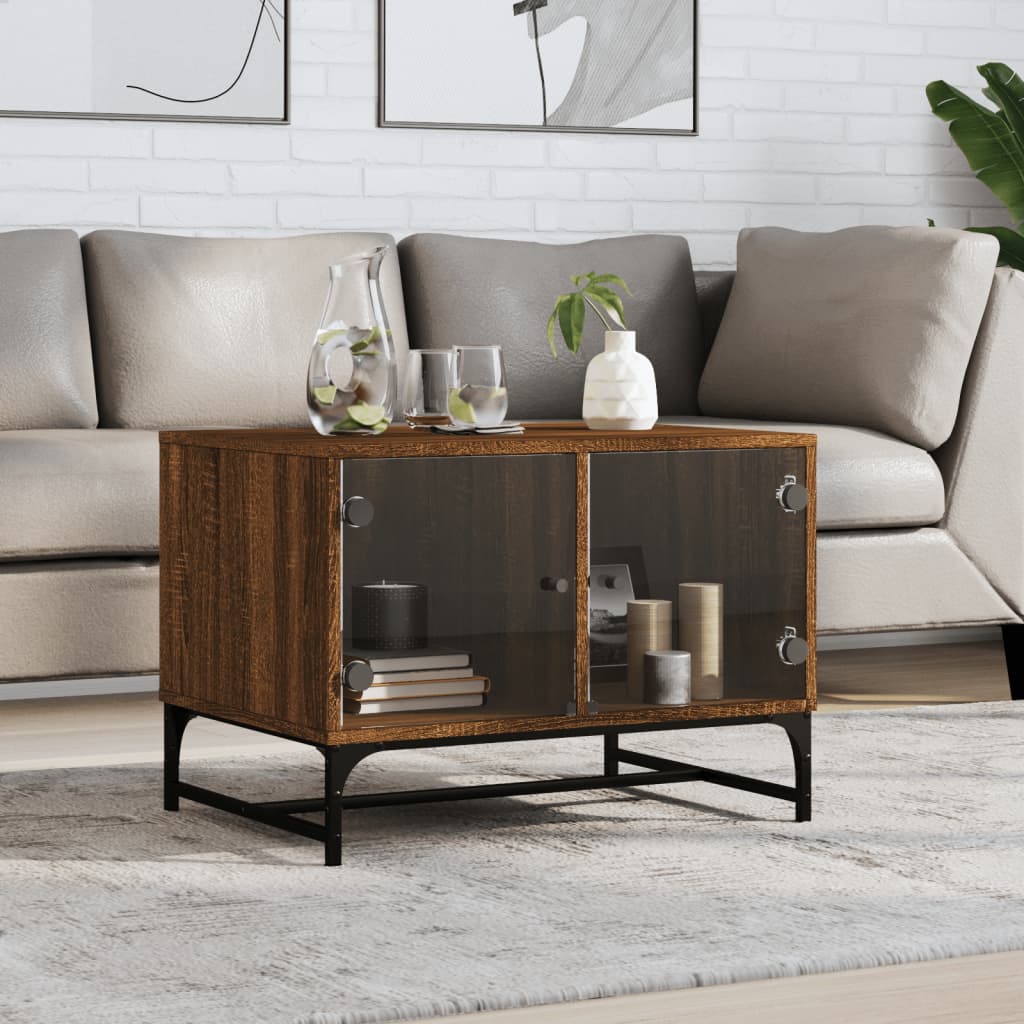 JUNG Vida Couchtisch mit Glastüren Braun Eichen-Optik 68,5x50x50 cm