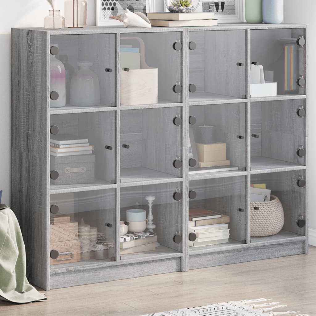 JUNG Vida Bücherregal mit Türen Grau Sonoma 136x37x109 cm Holzwerkstoff
