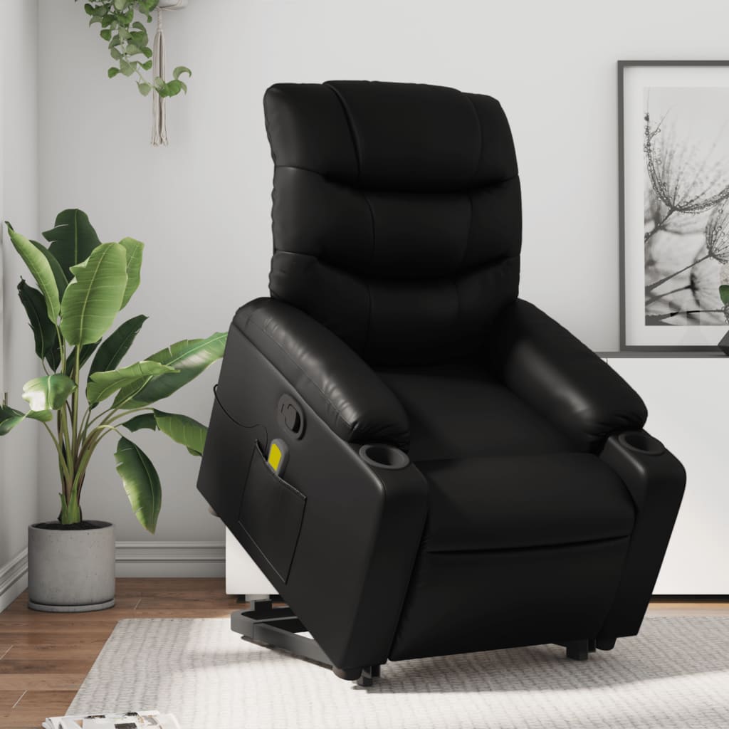 JUNG Vida Massagesessel mit Aufstehhilfe Schwarz Kunstleder