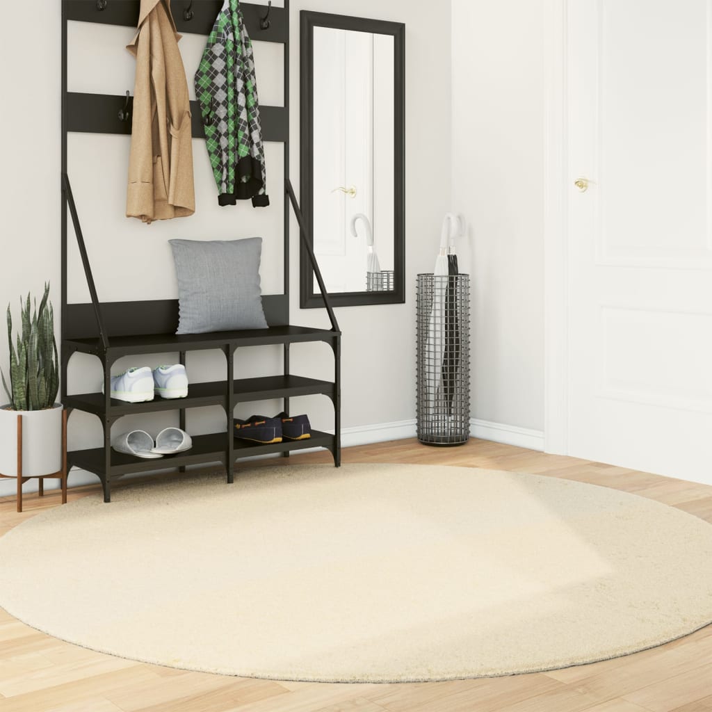 JUNG Vida Teppich HUARTE Kurzflor Weich und Waschbar Creme Ø 200 cm