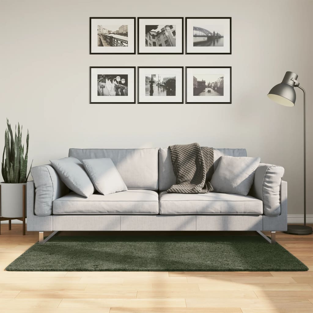 JUNG Vida Teppich HUARTE Kurzflor Weich und Waschbar Waldgrün 80x150 cm
