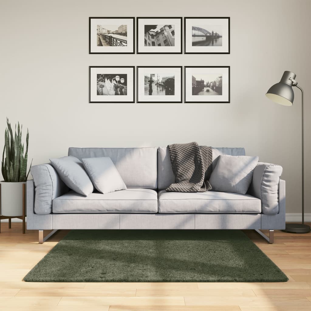 JUNG Vida Teppich HUARTE Kurzflor Weich und Waschbar Waldgrün 120x120 cm