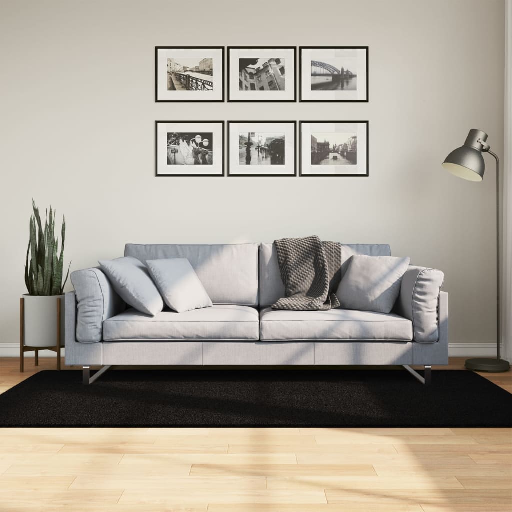 JUNG Vida Teppich HUARTE Kurzflor Weich und Waschbar Schwarz 100x200 cm