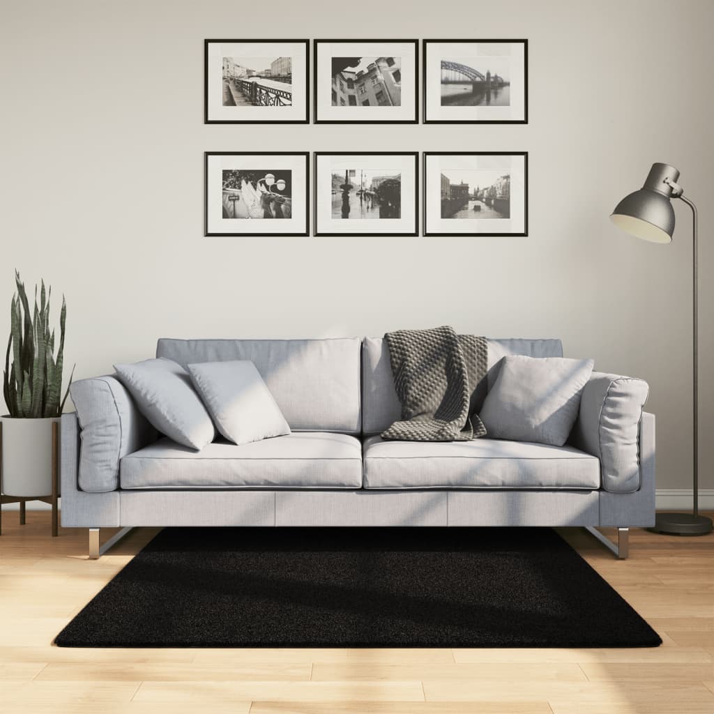 JUNG Vida Teppich HUARTE Kurzflor Weich und Waschbar Schwarz 120x120 cm