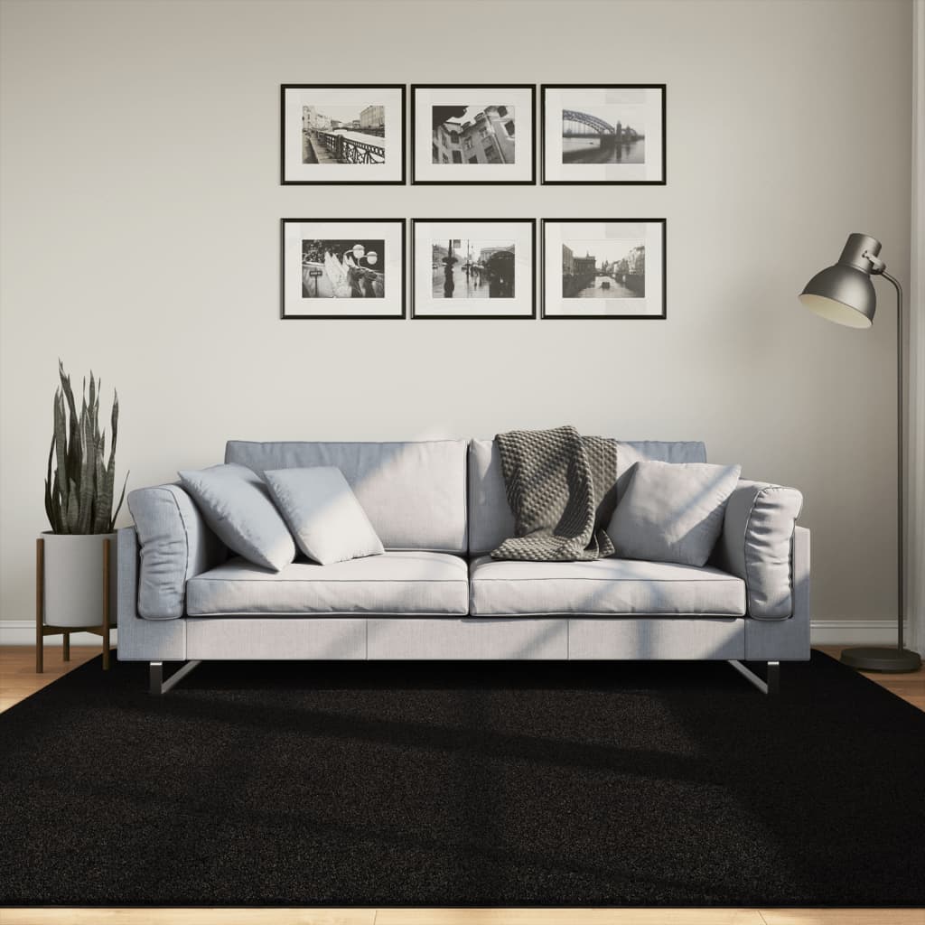 JUNG Vida Teppich HUARTE Kurzflor Weich und Waschbar Schwarz 200x200 cm