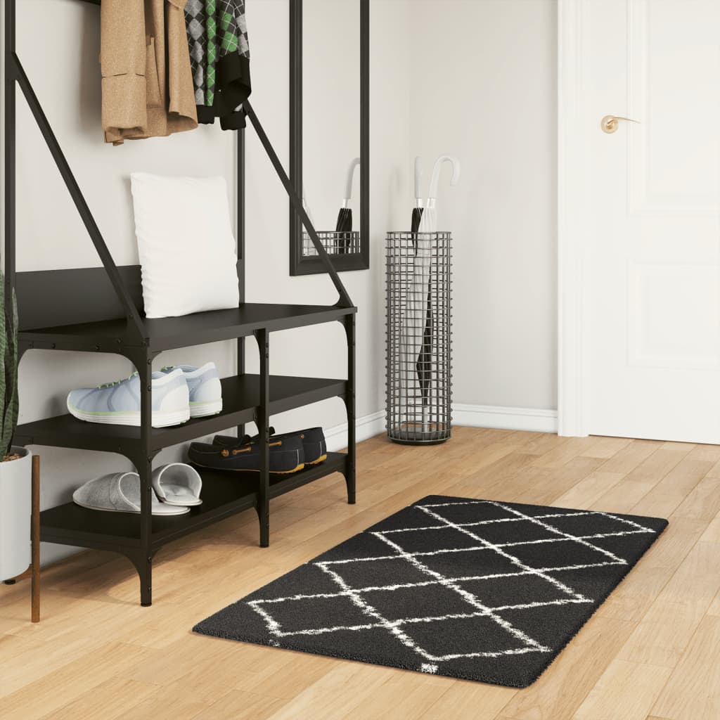 JUNG Vida Shaggy-Teppich PAMPLONA Hochflor Modern Schwarz Creme 60x110 cm