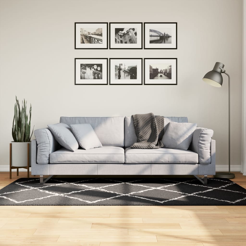 JUNG Vida Shaggy-Teppich PAMPLONA Hochflor Modern Schwarz Creme 100x200cm