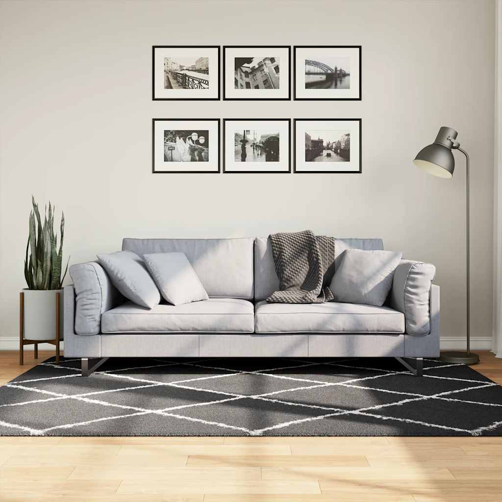 JUNG Vida Shaggy-Teppich PAMPLONA Hochflor Modern Schwarz Creme 140x200cm
