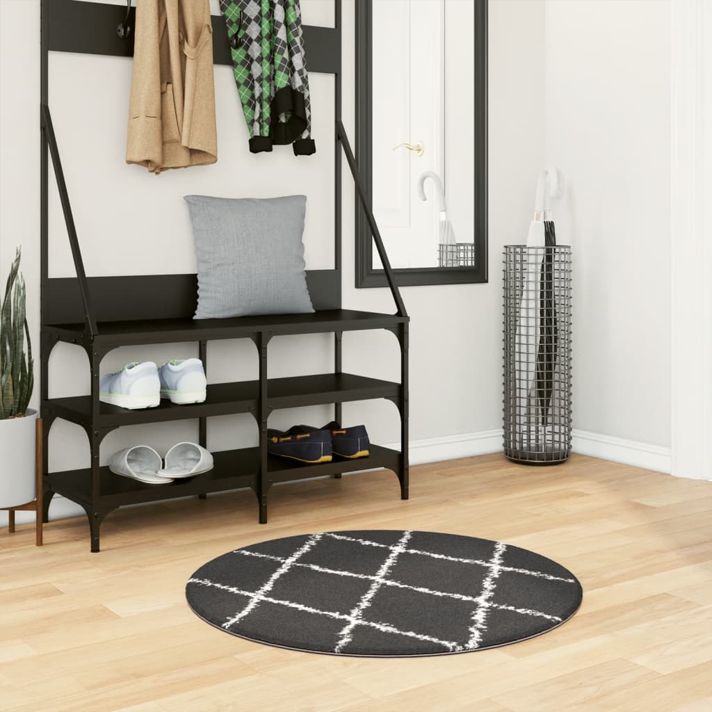 JUNG Vida Shaggy-Teppich PAMPLONA Hochflor Modern Schwarz Creme Ø 80 cm
