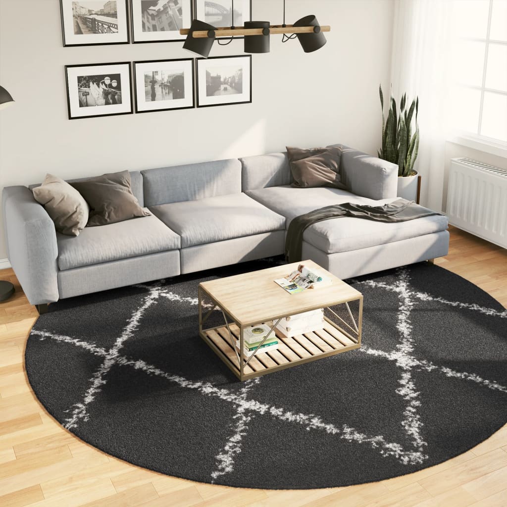 JUNG Vida Shaggy-Teppich PAMPLONA Hochflor Modern Schwarz Creme Ø 280 cm