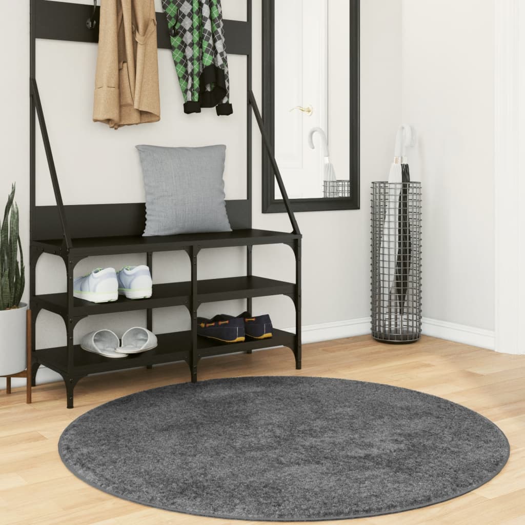 JUNG Vida Teppich OVIEDO Kurzflor Anthrazit Ø 120 cm