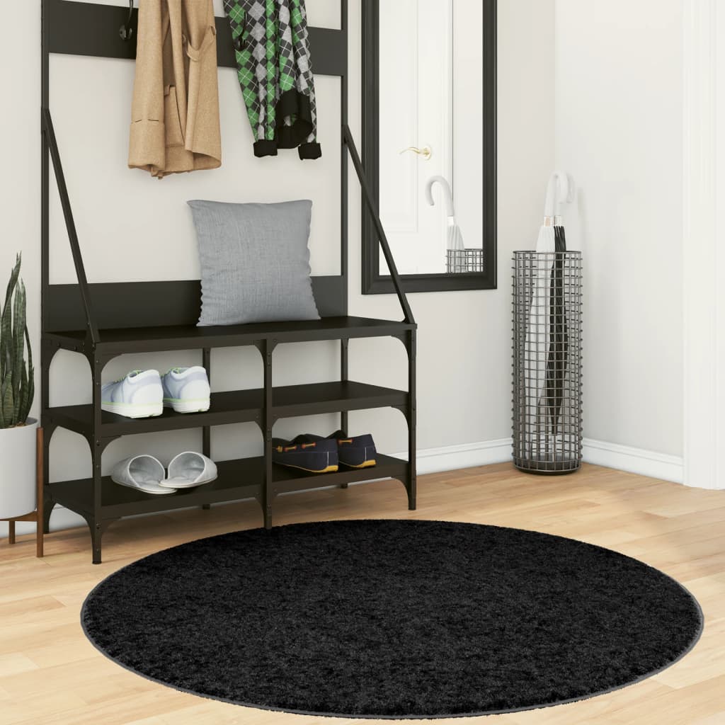 JUNG Vida Teppich OVIEDO Kurzflor Schwarz Ø 120 cm
