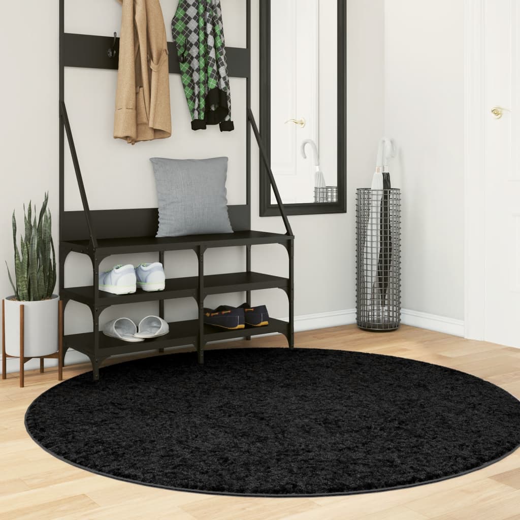 JUNG Vida Teppich OVIEDO Kurzflor Schwarz Ø 160 cm