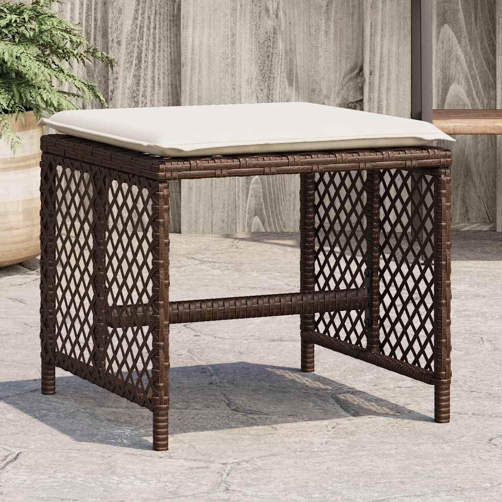 JUNG Vida Gartenhocker mit Kissen 4 Stk. Braun 41x41x36 cm Poly Rattan