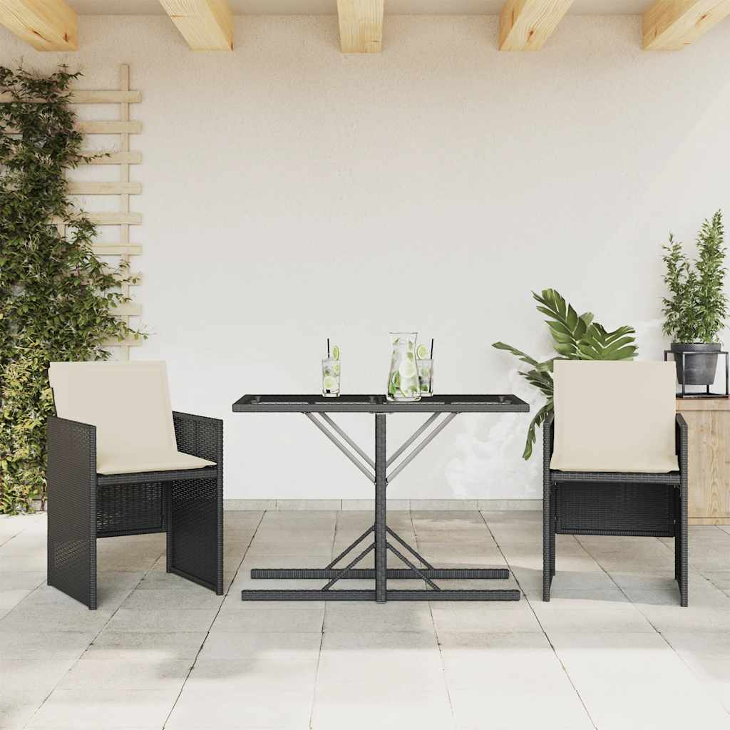 JUNG Vida 3-tlg. Bistro-Set mit Kissen Schwarz Poly Rattan