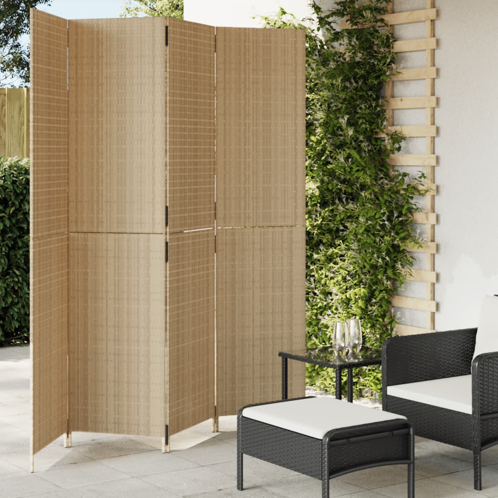 JUNG Vida Paravent 4-tlg. Beige Poly Rattan