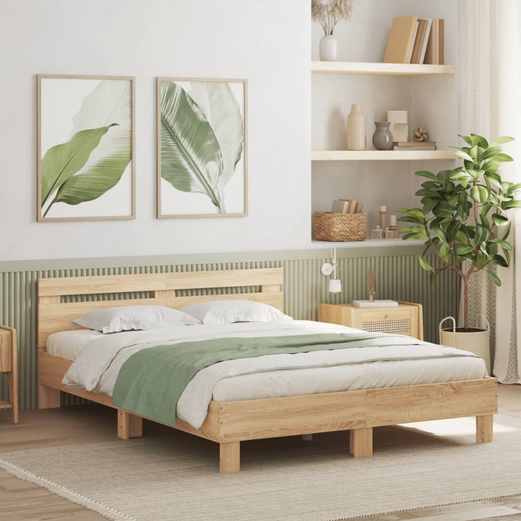 JUNG Vida Bettgestell mit Kopfteil LED-Beleuchtung Sonoma-Eiche 150x200cm