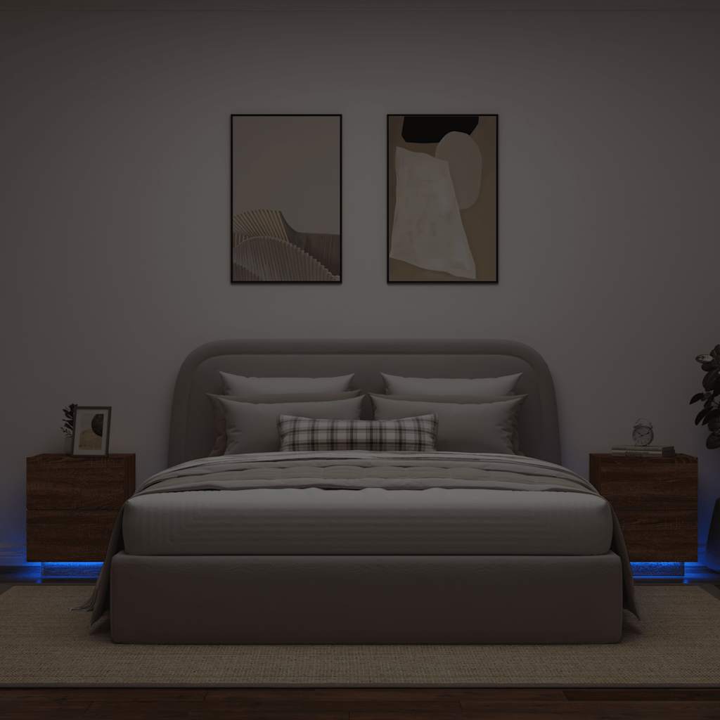 JUNG Vida Nachttische mit LED-Leuchten 2 Stk. Braun Eiche Holzwerkstoff