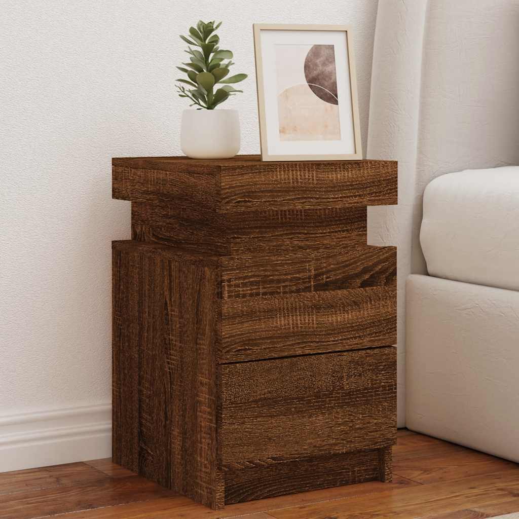JUNG Vida Nachttische mit LED-Leuchten 2Stk. Braun Eiche-Optik 35x39x55cm