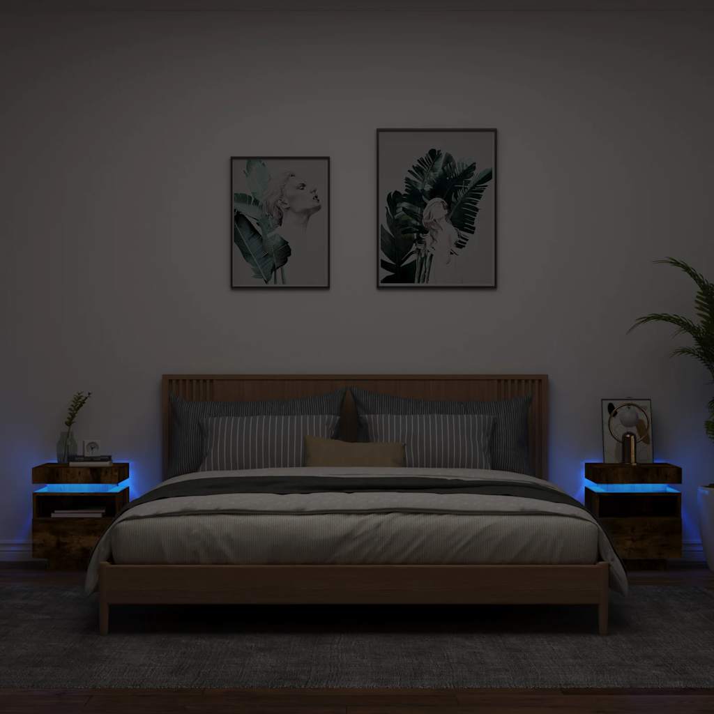 JUNG Vida Nachttische mit LED-Leuchten 2 Stk. Räuchereiche 40x39x48,5 cm