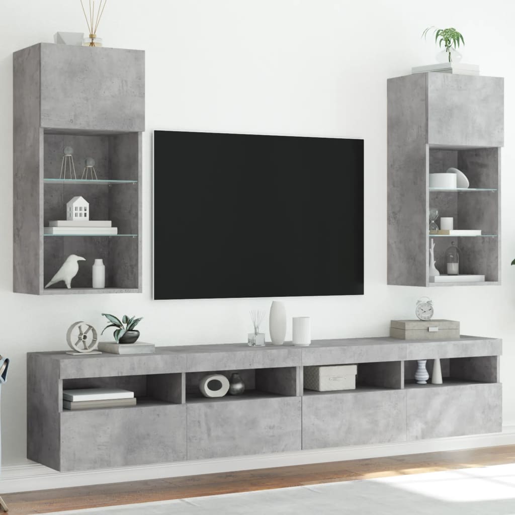JUNG Vida TV-Schränke mit LED-Leuchten 2 Stk. Betongrau 40,5x30x90 cm