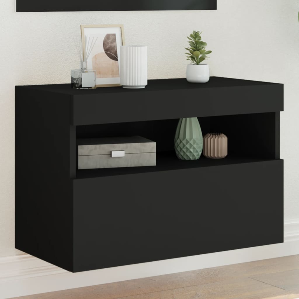 JUNG Vida TV-Wandschrank mit LED-Leuchten Schwarz 60x30x40 cm