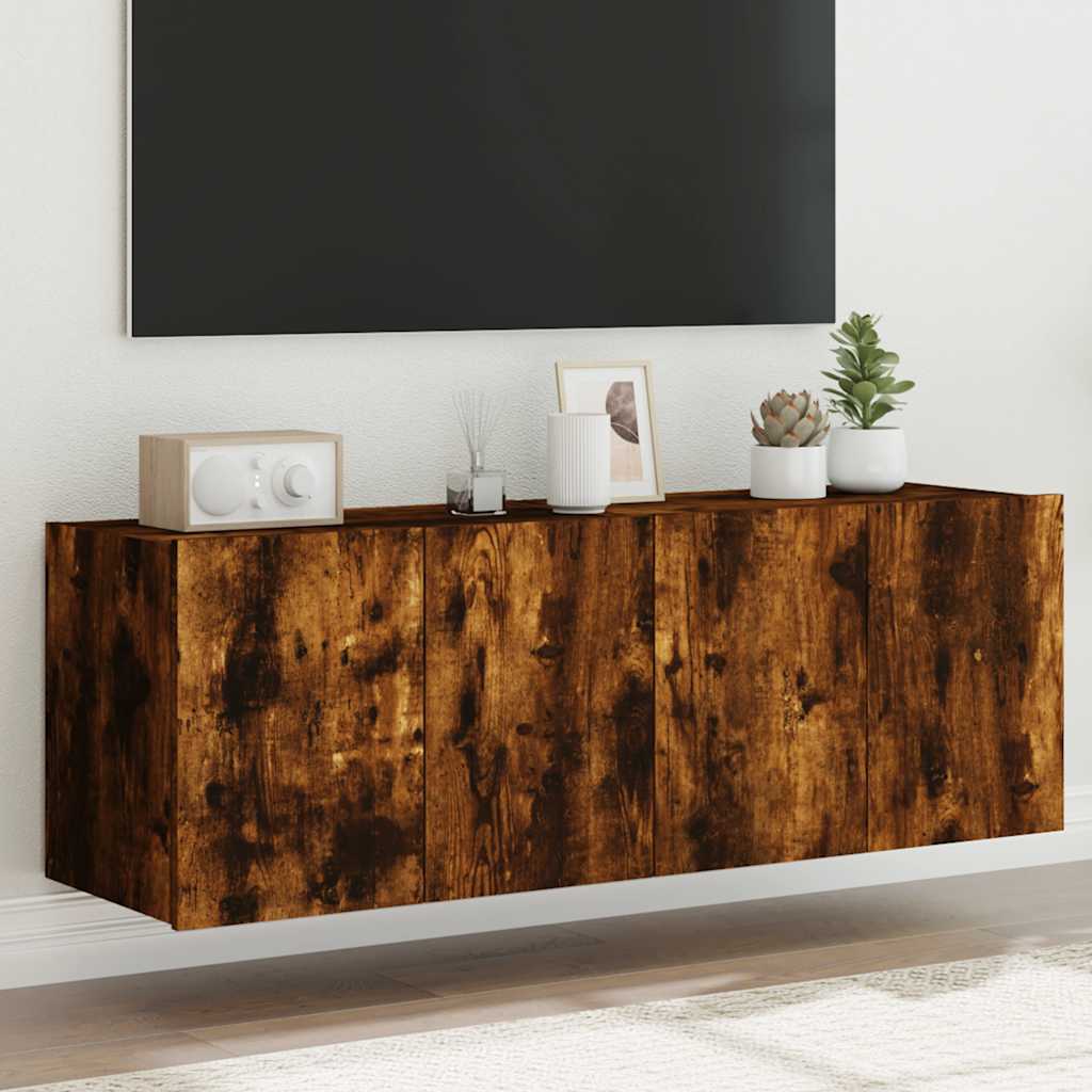 JUNG Vida TV-Wandschränke mit LED-Leuchten 2 Stk. Räuchereiche 60x35x41cm