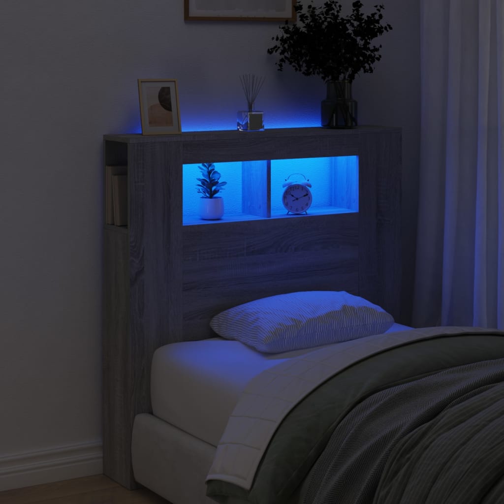 JUNG Vida LED-Kopfteil Grau Sonoma 100x18,5x103,5 cm Holzwerkstoff